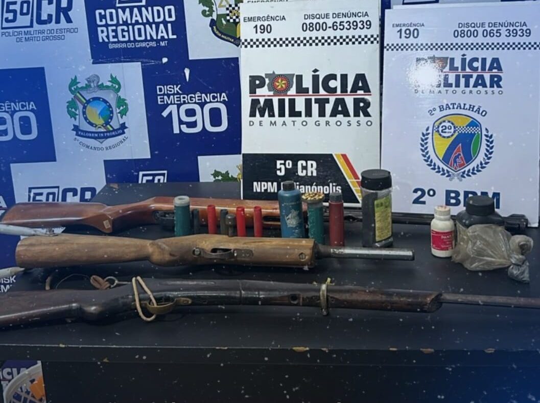 Polícia Militar localiza armas, munições e indícios de crime ambiental em zona rural de Barra do Garças