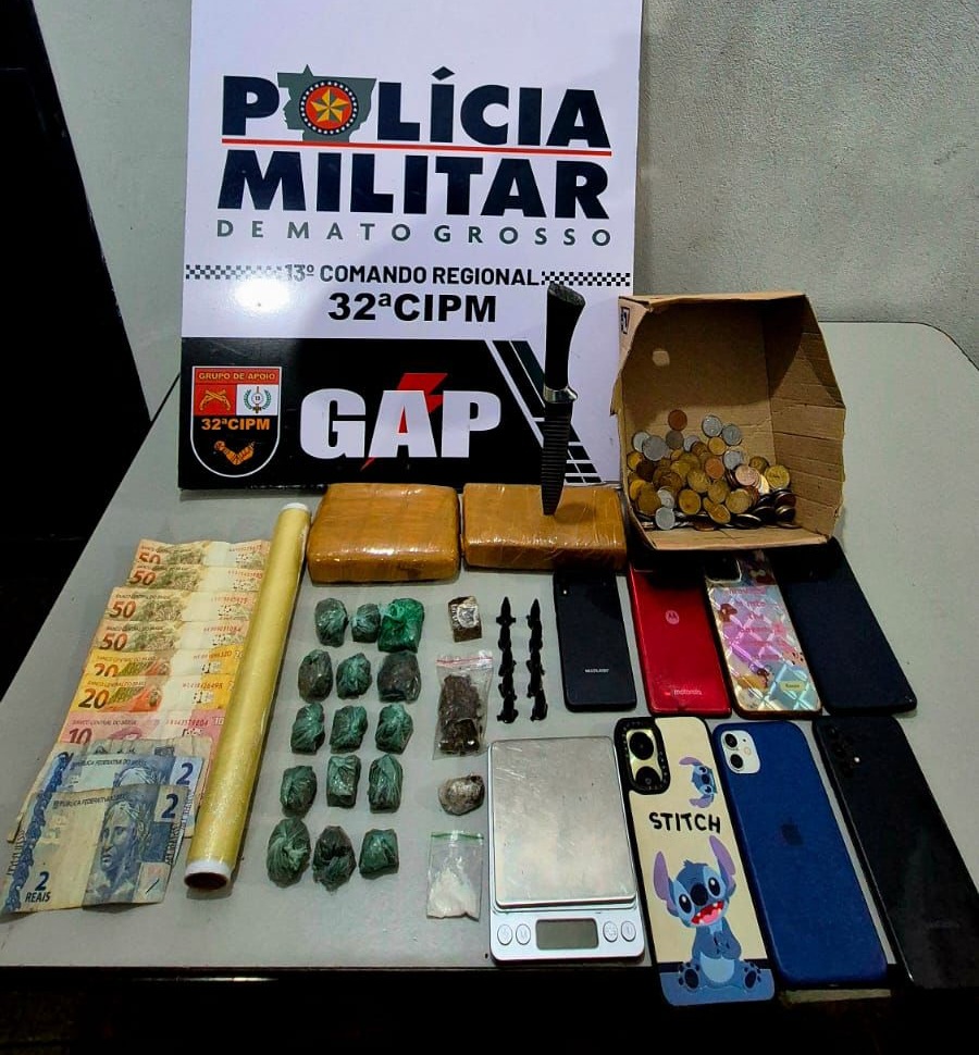 Integrantes de facção criminosa são presos pela PM por tráfico de drogas em Nova Xavantina