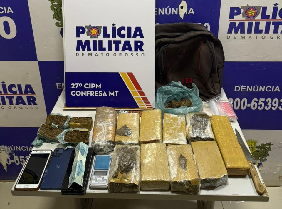 10 tabletes de maconha são aprendidos com integrantes de facção criminosa em Confresa