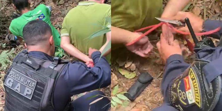 Vídeo – PM resgata dois homens que seriam mortos em mata de MT