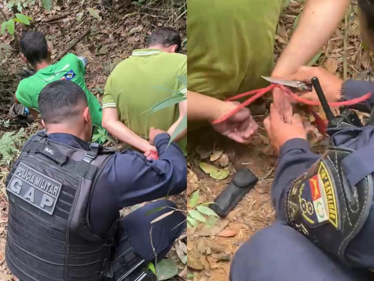 Vídeo – PM resgata dois homens que seriam mortos em mata de MT