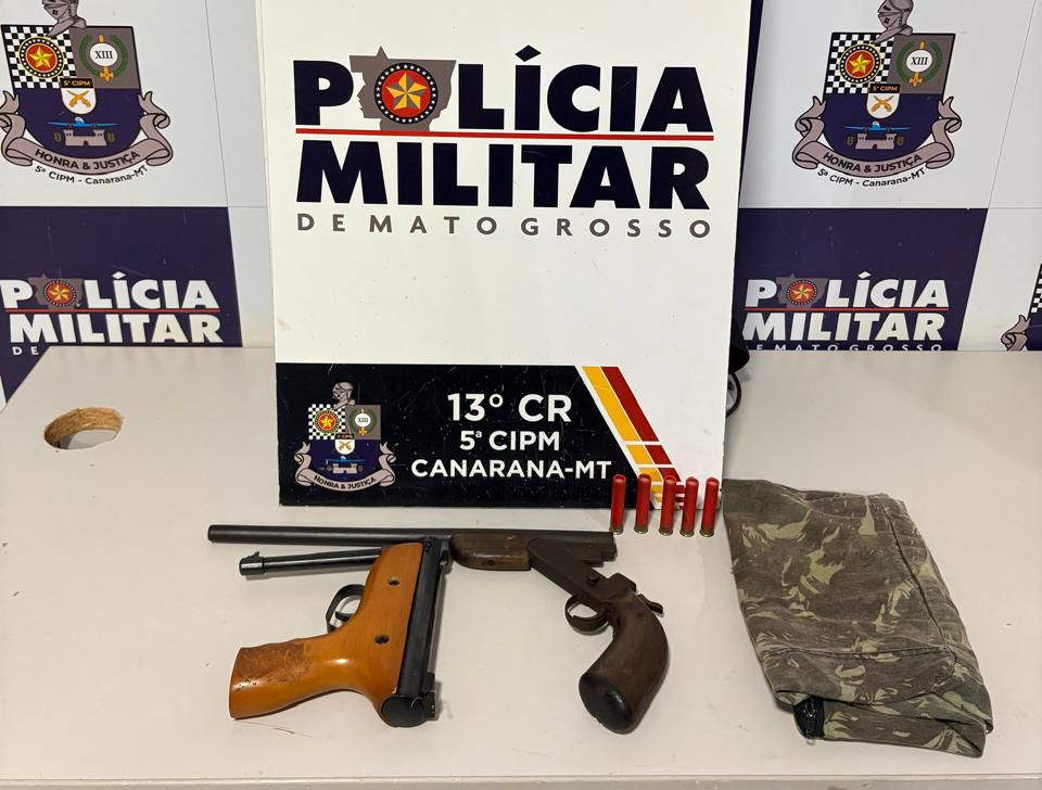 PM prende homem que agrediu esposa e familiares e apreende duas espingardas em Canarana